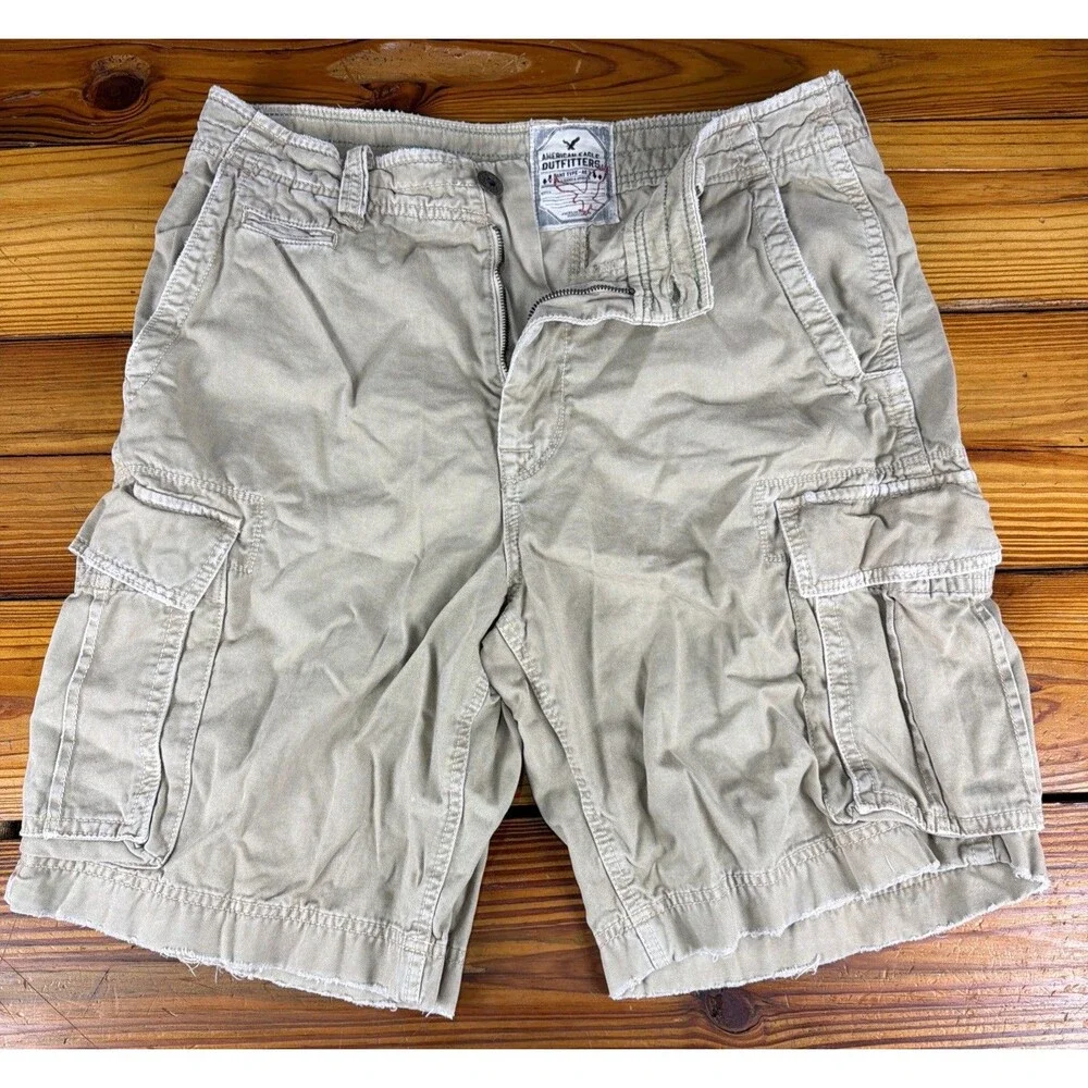 American Eagle Cargo Shorts Mens Size 36 Beige Y2K Utility Baggy Heavy Skater